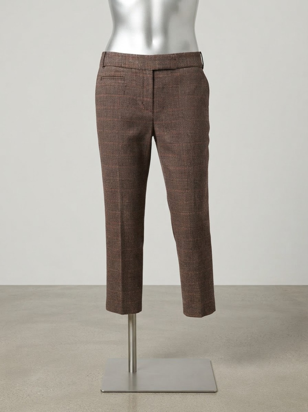 BCBGMAXAZRIA Womens Size 4 Brown Plaid Wool Blend Cropped Ankle Pants Trousers